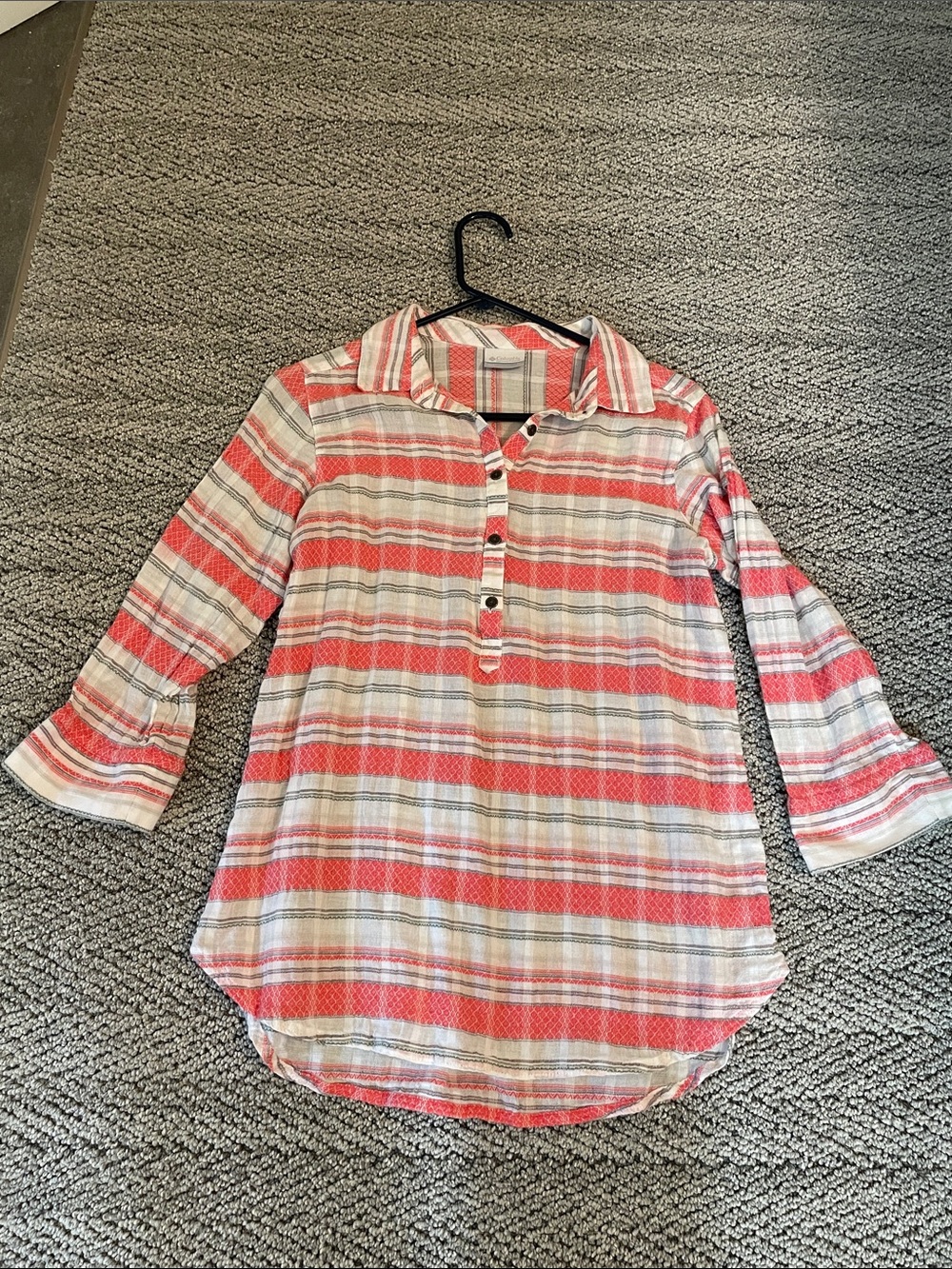 Women’s Columbia Coral & White Striped Button-Front Tunic Blouse